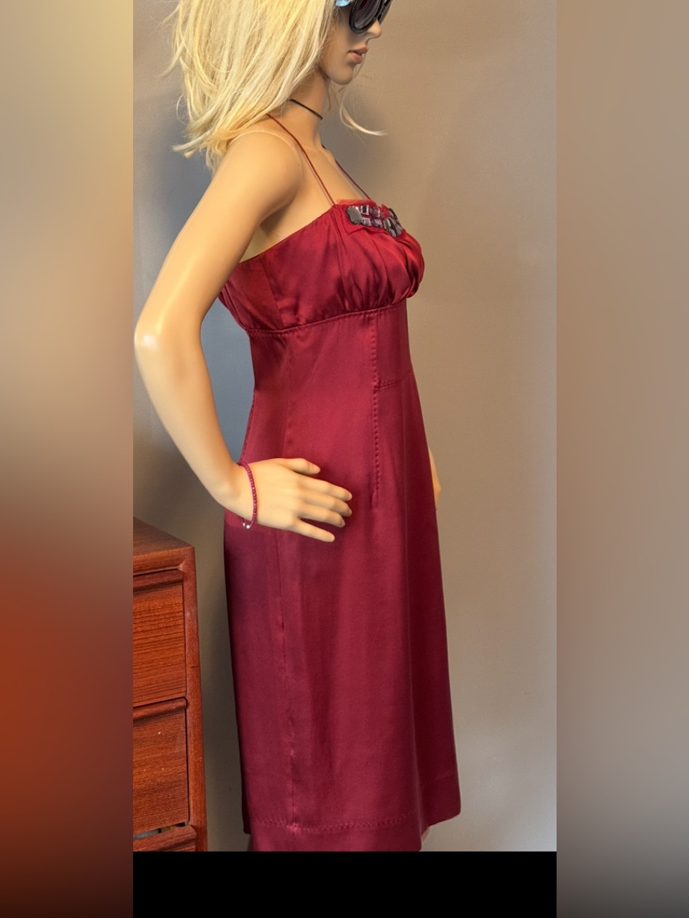 Boss Raspberry Silk Spaghetti Strap Cocktail Dress - Picture 9 of 12